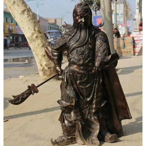 Wholesale factory 38" Chinese Bronze Folk sword Guan Gong Yu Warrior God knight General Statue 25% off