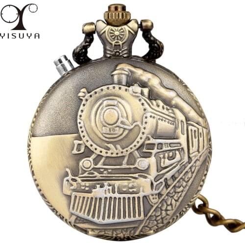 Creative LED Lights Dial Quartz Pocket Watch Steam Train Design Pendant Pocket Clock Bronze/Silver Gold Antique Watches Gifts