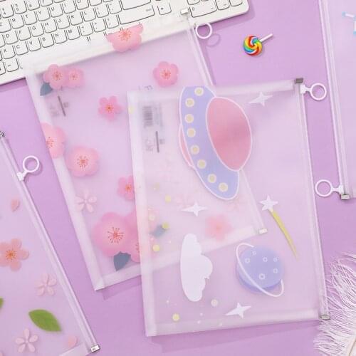 16pcs Transparent Planet File Folder A4 Document Bag for School Office Paper Organizer Kawaii Zipper Bags File Organizer Pouches