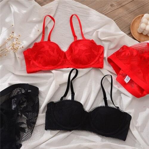 Sexy and elegant lace half-cup bralette thin comfortable underwear female big breasts show small lingerie underwire bra set