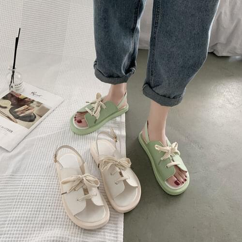 Sandals for Women 2021 Summer Fashion Women Open Toe Soft White Bow-knot Beach Slides Shoes Madam Platform Sandalias