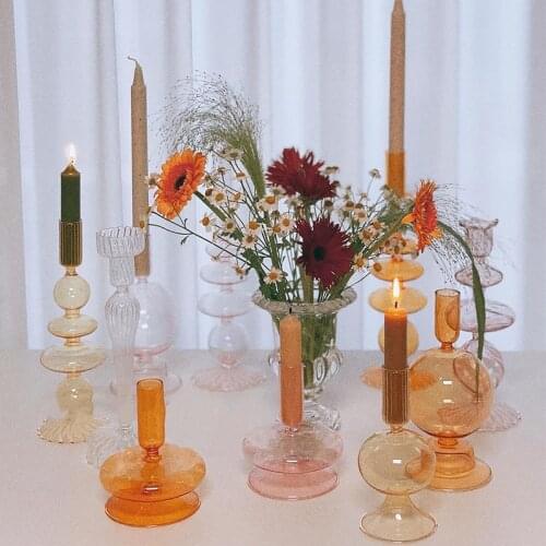 Glass Candle Holder for Table Centerpiece Decorative Candlestick Holder Modern Candle Holders Decor for Table Home Flower Vase