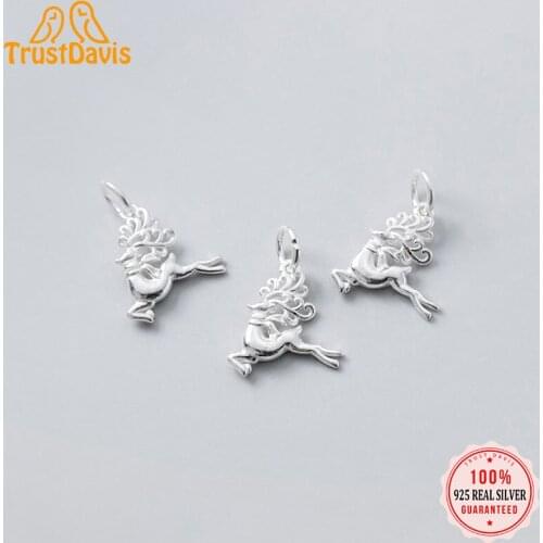 TrustDavis Real 925 Sterling Silver Fashion Sweet Sika Deer Charm Pendant Handmade DIY Accessories Fine Jewelry Wholesale DZ421