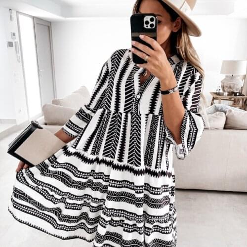 Wavy Striped Zebra Dress 2021 Summer New V-neck Mid Sleeve Printed Bohemian For Women Y2k Kawaii Harajuku Korean Fashion Dresses