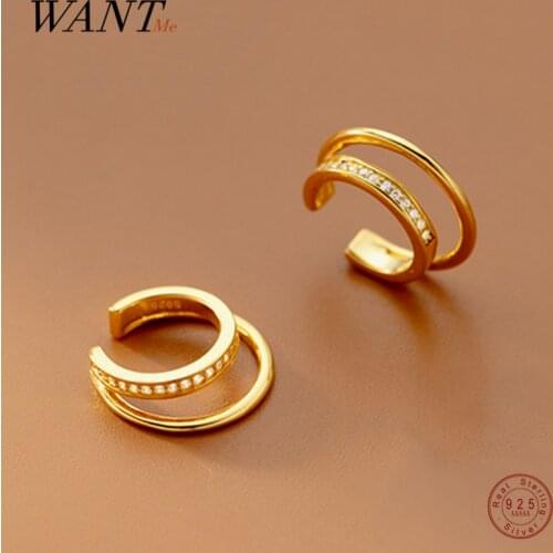 WANTME 925 Sterling Silver Trendy CZ Zircon Double No Piercing Ear Cuff Earring for Women Wedding Ear Clip Jewelry Accessories