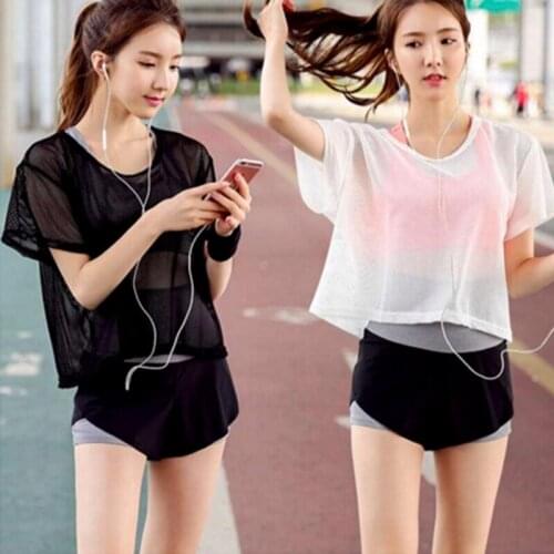 Women yoga T-shirt female mesh blouse running sexy fashion clothing lady tops