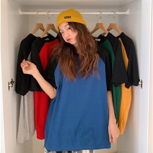 Korean Stitching Color Raglan Short-Sleeved t-Shirt Women Kawaii Top Alt Harajuku Ulzzang Tee Clothes Gothic Tee Female y2k Tops