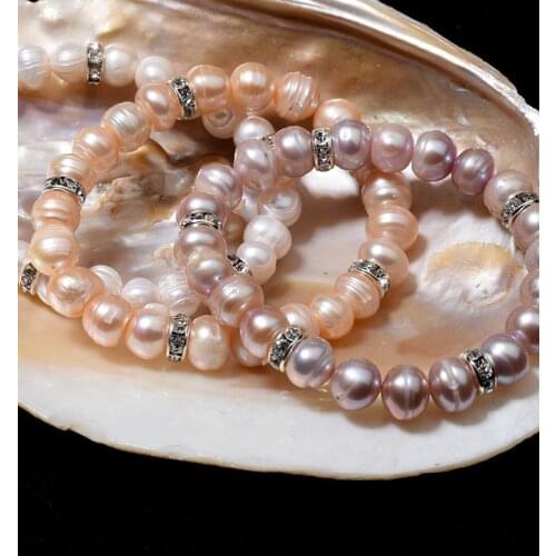 Natural freshwater real pearl bracelet round ball stretch bracelet womens jewelry