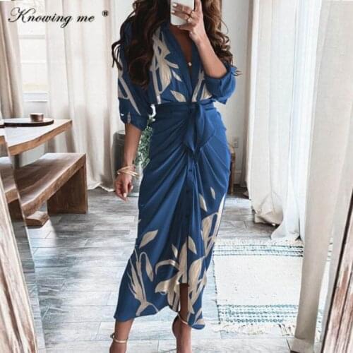 Elegant Autumn pleated vintage dress Women Floral Chain print Ankle length dress Female Long sleeve package Hip belt party dress