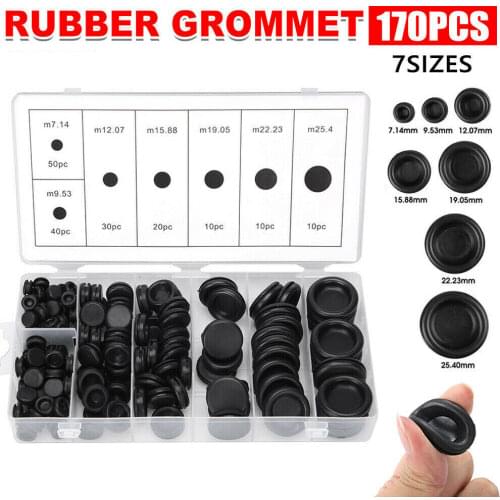 170pcs Grommet Protective coil Double-sided Black Rubber Firewall Hole Plug Retaining Ring Parts Car Electrical Wire Gasket Kit