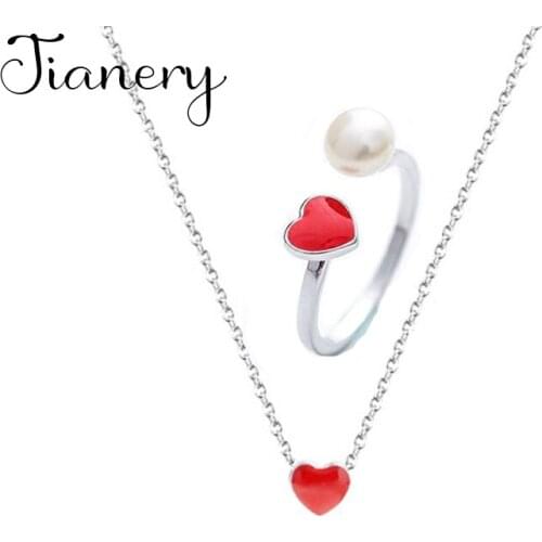 2020 Bridal Jewelry Sets Fashion Red Heart Rings Necklaces for Women Wedding Jewelry Bijoux