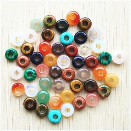 50PCS High Quality Nature Stone Mixed Round Charms Big Hole Beads 8x10MM 3MMJwelry Making Beads Accessories Fashion Finding