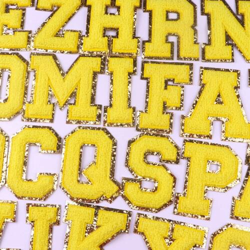 26 Yellow Letter Towel Embroidered Patches On Clothes Iron On Patches For Clothing Alphabet Sequins Patches DIY Stripes Sticker