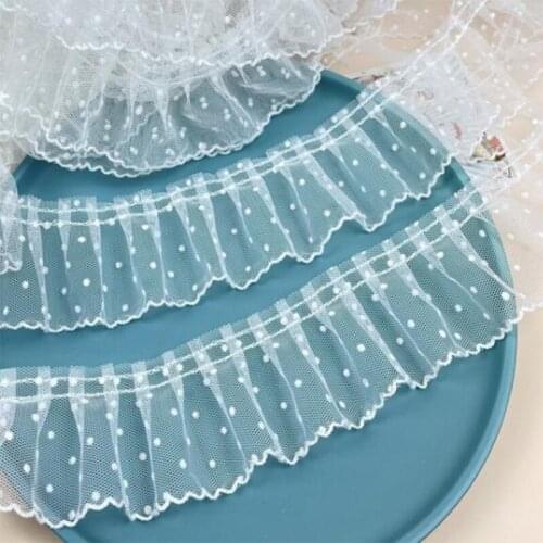 5CM Wide 2021 New Embroidery flower tulle lace fabric trim ribbon DIY sewing Ruffle applique collar fringe wedding decor