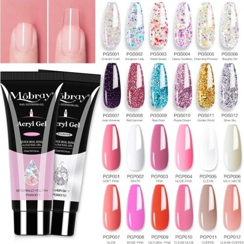 Mobray 15ml Glitter Gel Polish Poly Nail Gel Extension All For Manicure Poly Builder Gel Semi Permanent Soak Off Nail Art