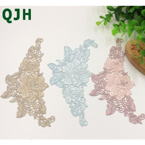 QJH Brands 1 Pair/2 Pieces Delicate Glitter Wedding Veil Head Ornaments Lace Applique Lace Trim Dress DIY Lace Accessorie