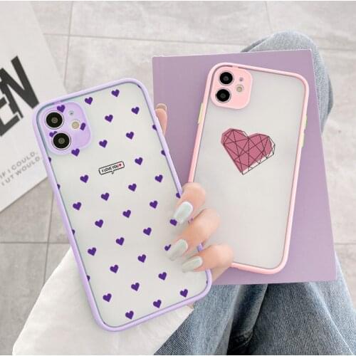 Phone Case For iPhone X XR XS Max 12 11 Pro Max for iphone 6s 7 8 Plus SE2020 Cute Cartoon Love Heart Hard Back Shockproof Cover