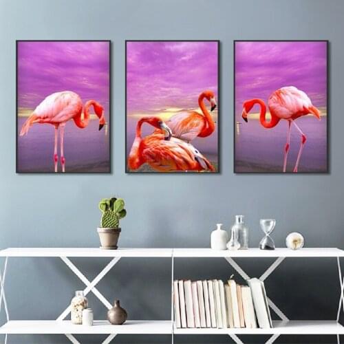 Nordic Decoration Home Art Painting Flamingo Pink Sea Landscape Canvas Posters and Prints Modular Wall Pictures for Living Room