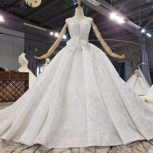 Dubai White High-end V-Neck Sexy Wedding Dresses 2020 Luxury Beading Sparkle Sleeveless Bridal Gowns HX0245 Custom Made