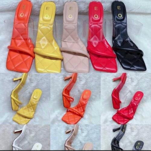 European and American High-heeled Shoes Transparent Sandals Slippers Womens Korean Version 2020 New Square Head Womens Sandals