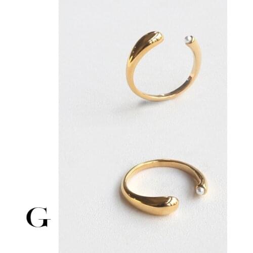 GHIDBK Hot Sale Unique Design Minimalist Irregular Street Style Simulated Pearl Open Rings Statement Stainless Steel Jewelry