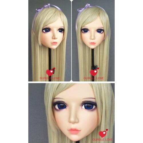 GL087) Sweet Girl Resin Half Head BJD Kigurumi Mask With Eyes Cosplay Anime Role Lolita Mask Crossdress Doll
