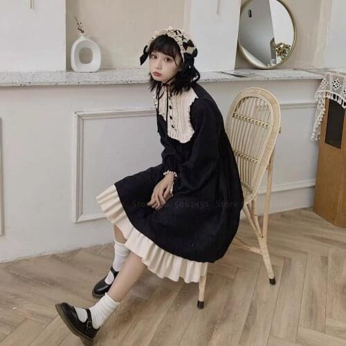 Gothic Retro Girls Lolita Lace Tea Party Dress Anime Cosplay Women Princess Long Sleeve Dresses Japanese Op Kawaii Sweet Costume