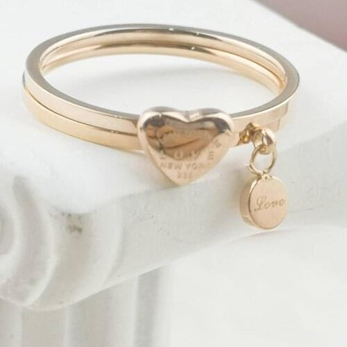 Love two piece set Classic brand style luxury women fashion stainless steel ring