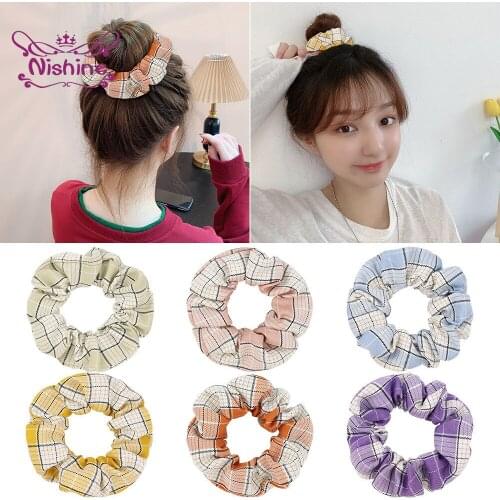 Nishine Fashion Striped Print Large Intestine Hair Rope Cute Women Girls Ponytail Headwear DIY Clothing Decoration Holiday Gifts