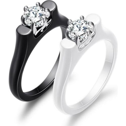 Fashion Simple Womens Simple Retro Ceramic Ring Titanium Steel Zircon Ring Good Quality