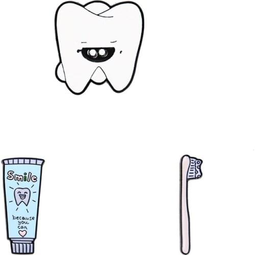 Cartoon Toothpaste Toothbrush Teeth Enamel Brooch Smile Love Alloy Badge Shirt Bag Pins Accessories Women Jewelry Gift For Kid
