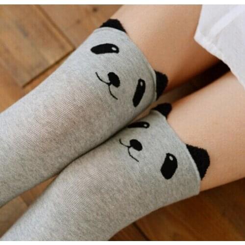 Panda soft over-the-knee cotton stockings girl cat stockings bear cute Japanese stockings for women grey black
