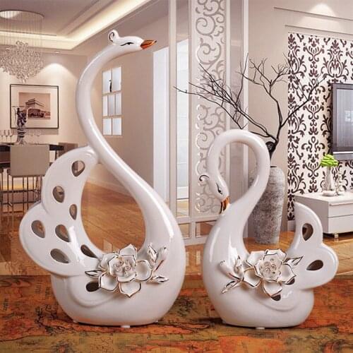 2021 New Creative Home Living Room Decoration Cabinet Ceramic Ornaments Swan