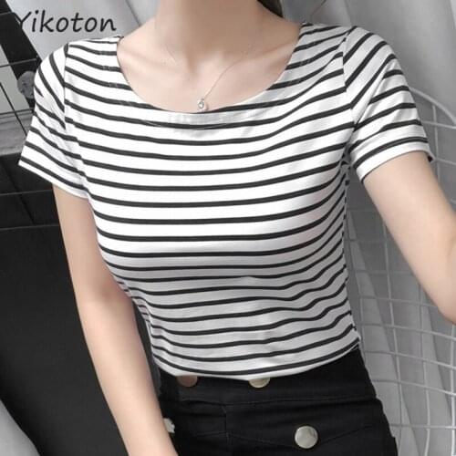 2021 New Summer Clothes for Women Plus Size Clothing O-Neck Short Sleeve T-shirts for Girls Basic Tops Female Color Stripe
