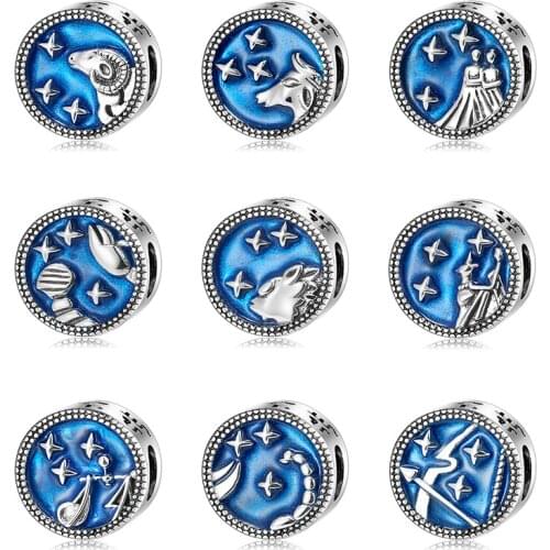 New 925 Sterling Silver Beads 12 constellation Charms Fits Original European Charm Bracelets Women Jewelry Making
