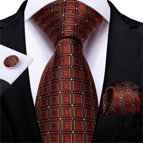 New Wedding Men Tie Red Gold Plaid Fashion Designer Tie For Men Business Party 8cm Dropshipping DiBanGu Groom Tie Kravat MJ-7322