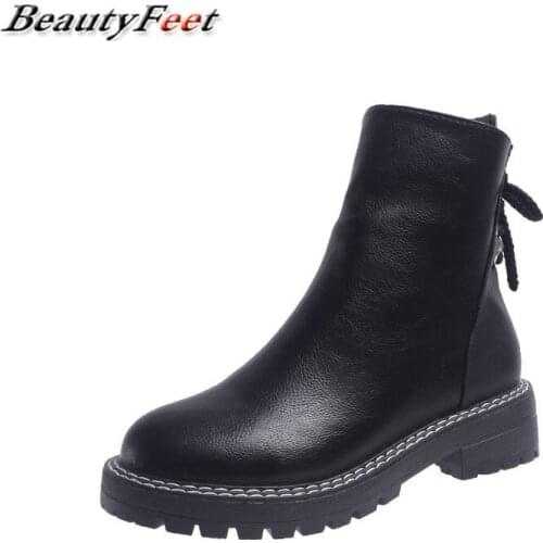 Solid Soft Leather Boots Ankle Boots for Women Shoes Woman Autumn Winter Lace Up Zip Square Mid Heels Motorcycle Boots Plus Size