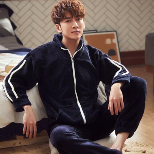 Outdoor Warm Franela Mens Pajamas Set Thick Family Christmas Clothes Male Winter Coral Fleece Suit Homewear Sleepwear Nightwear