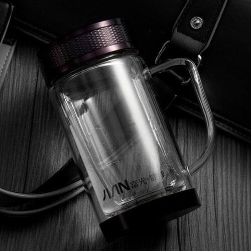 Portable Round Double Layer Glass Cup Shape Transparent Coffee Cup Filter Bubble Tea Cup Coffee Mugs Water Bottle with Handle