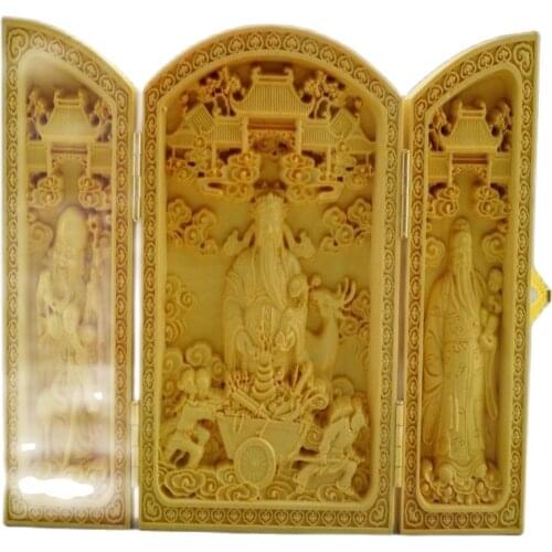 Boxwood carving decorative statue of Godgods wealth folding box Home Furnishing Decor