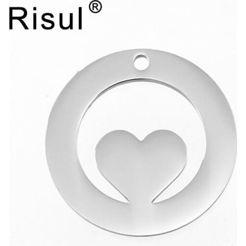 Risul Heart in annulus charms lovers personalized print pendant both sides mirror polished Stainless steel high quality 50pcs