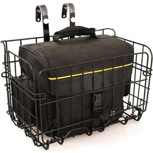 Foldable Metal Wire Basket Front Bag Rear Hanging Basket For Mountain Bike Folding Bicycle(Black White) )