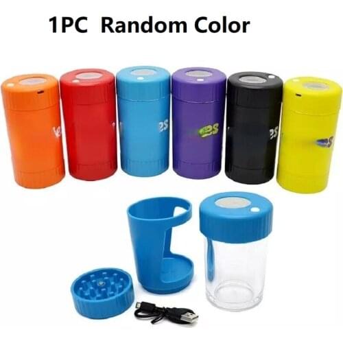 SMOSMO New Acrylic Cigarette Herb Grinder with LED Light Moisture Proof Smoking Weed Sealed Glass Tank USB Tobacco Storage Box