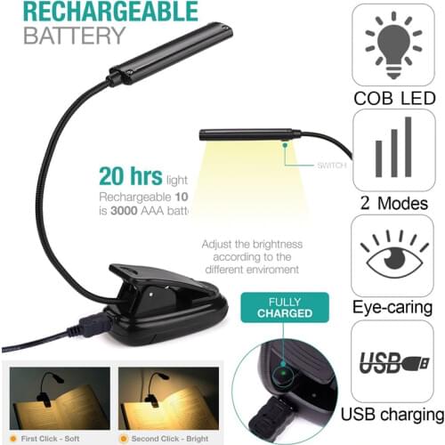 White book light lamp Led book light Ebook Mini Flexible Clip-on book reader Reading lamp convenient Light