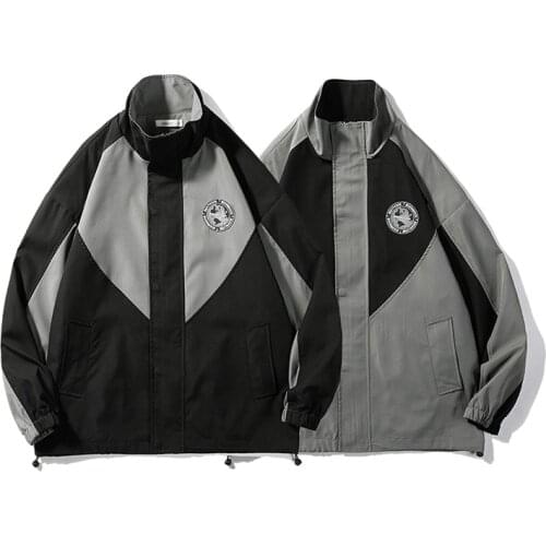 Korean High Street Patchwork Windbreaker 2021 New Arrival All-match Harajuku Hip Hop Male Oversize Streetwear Windproof Coats