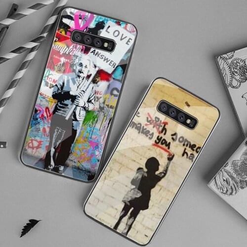 YJZFDYRM Banksys Graffiti art DIY phone Case cover Shell Tempered Glass For Samsung S20 Plus S7 S8 S9 S10 Plus Note 8 9 10 Plus