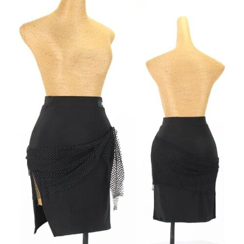Latin Dance Skirt For Women Adult Black Mesh Skirt Professional Rumba Practice Clothes Samba Dancewear Tango Half Dress DQL5668