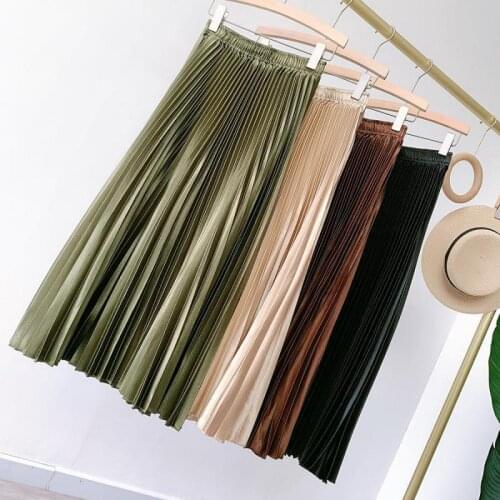 2020 Autumn Winter New Women Simple Retro High Waist Slim Pleated Skirt Casual All-match Solid A-line Long Skirt Free Shipping