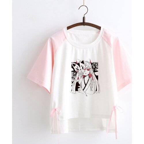 Womens T Shirt Summer Casual Short Sleeved T Shirt Harajuku Anime Style Girl T Shirt School Girls Cotton T Shirt Tops