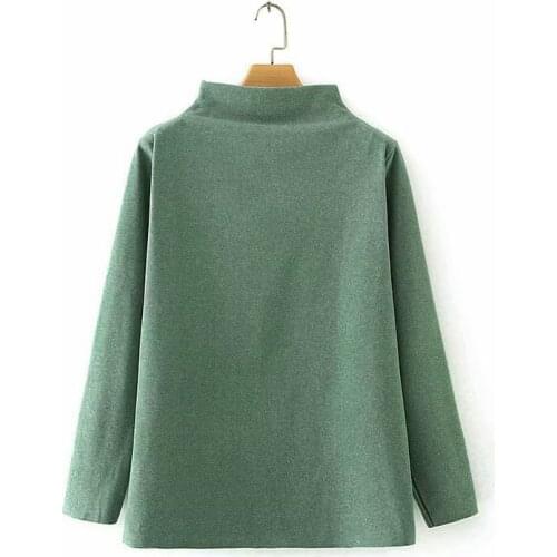 Plus size womens clothing large 2021 fashion solid black pink green Womens t-shirt half high collar long sleeve t-shirts woman